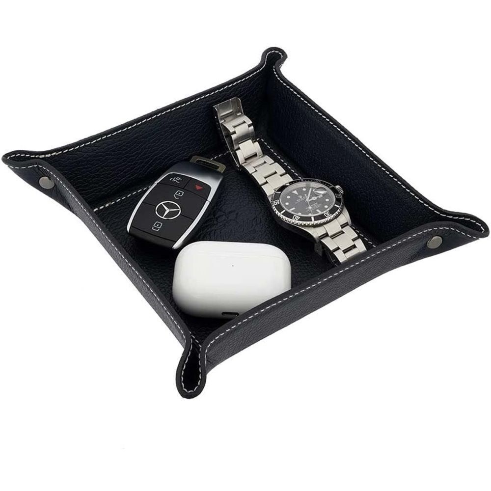 Black Italian Leather Valet Tray 6.5” x 6.5” - Picture 2 of 9